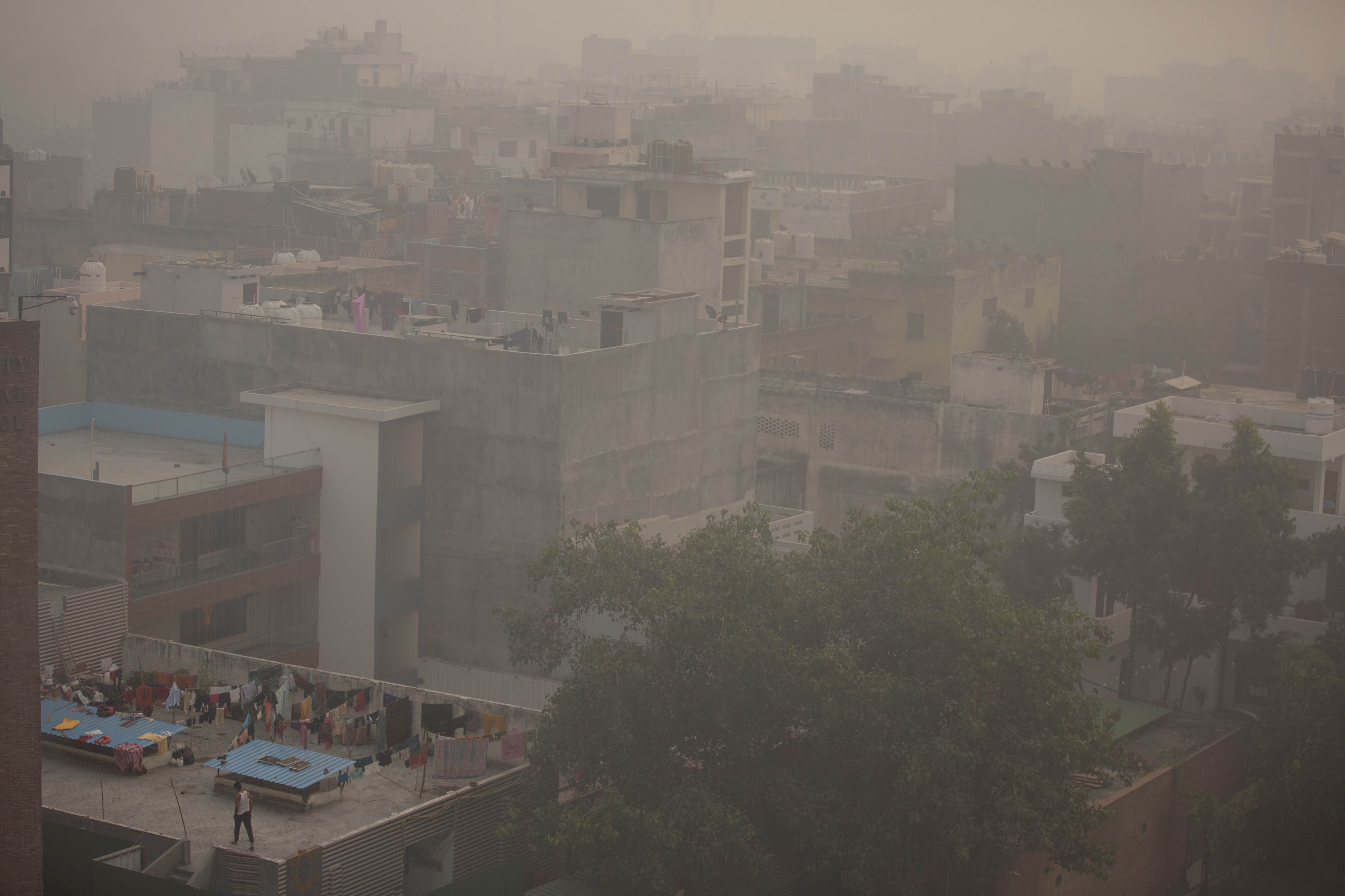 Air pollution in a city skyline
