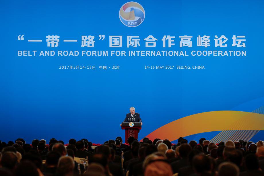 捷克共和国总统泽曼在一带一路国际合作高峰论坛开幕致词，北京，2017年5月14日星期日。
