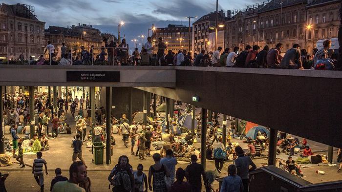 A view of Budapest's Keleti train station in Hungary where refugees and asylum seekers wait to be let on trains to Germany. September 2, 2015.