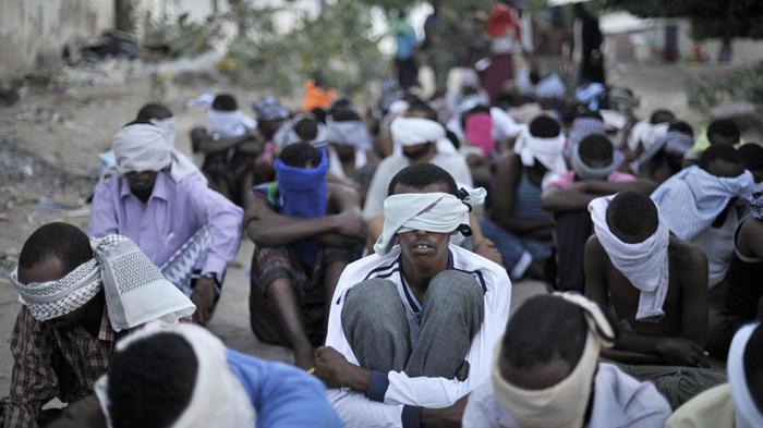 Photo of Somali children blindfolded.