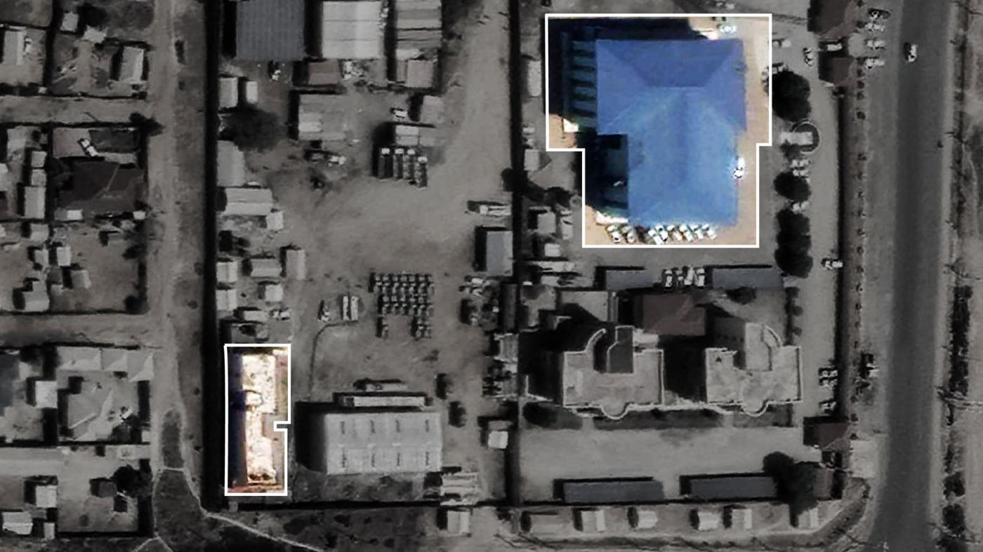 Satellite imagery shows the Blue House (upper right), the headquarters of South Sudan's National Security Service. In the lower left is the compound's detention site.