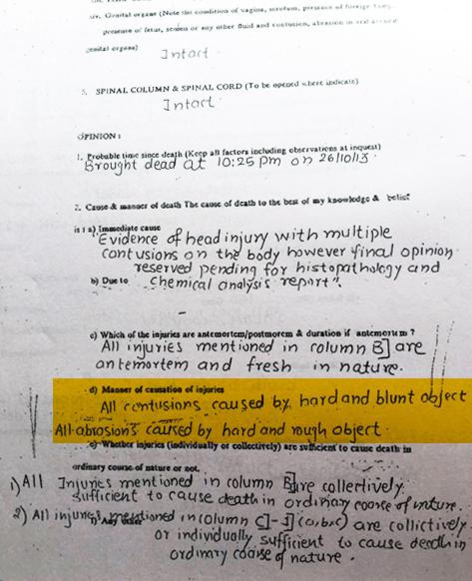 Copy of post-mortem report of Aniket Khicchi, October 28, 2013.