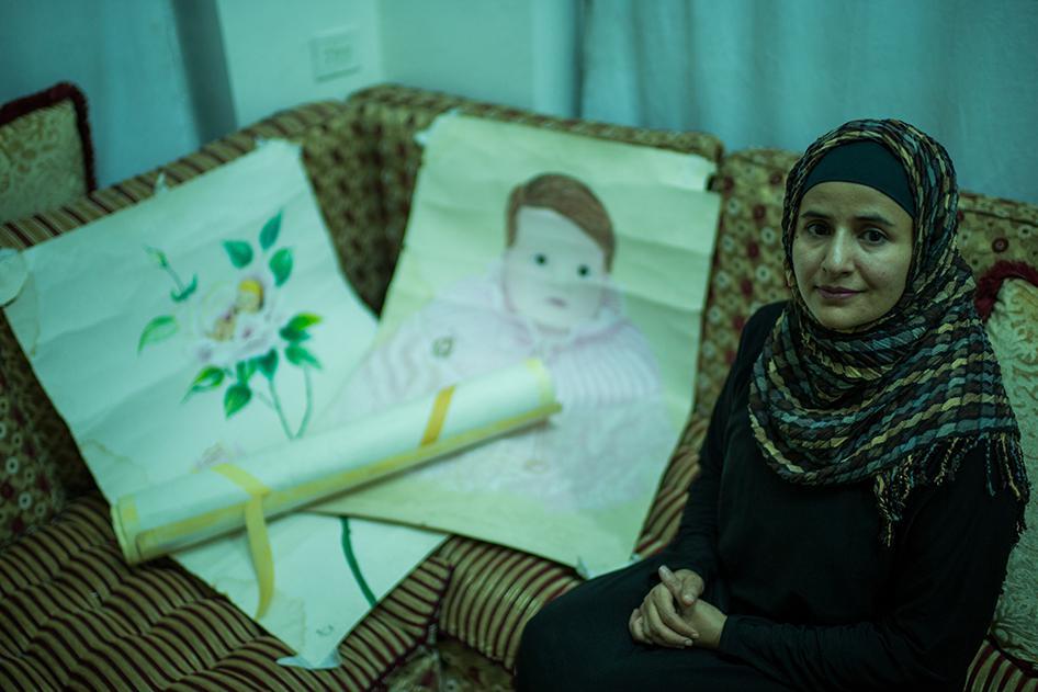 Afaf, a 37-year-old deaf woman, is a painter and dressmaker based in Sanaa. However, since the war started her income has gone down, making her more dependent on her family.