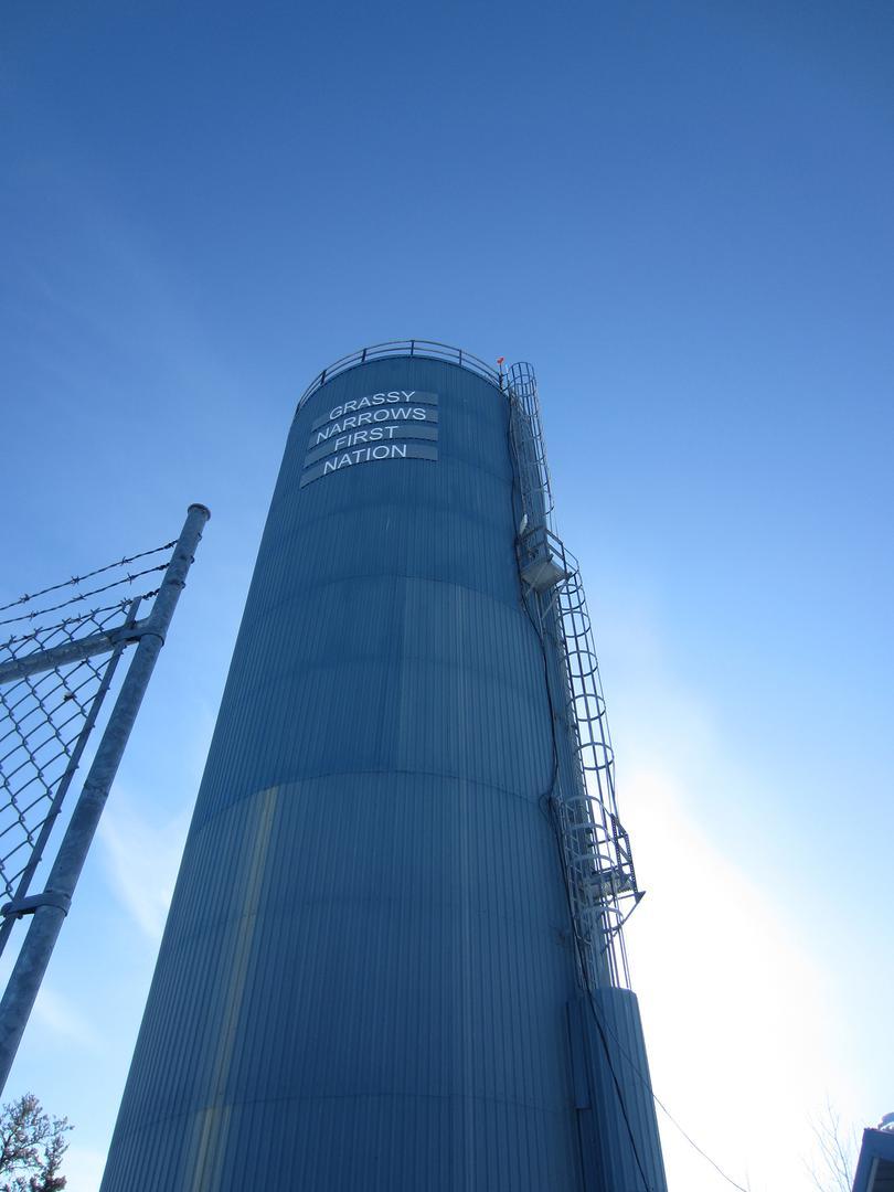 A drinking water tower in Grassy Narrows First Nation, which has been under a boil water advisory since 2014. Grassy Narrows declared a state of emergency in 2015 when leaders discovered the water was contaminated with disinfectant by-products that have b