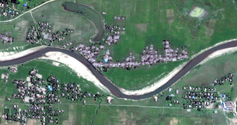 Satellite imagery of four villages in Maungdaw township, northern Rakhine State, on December 2. 