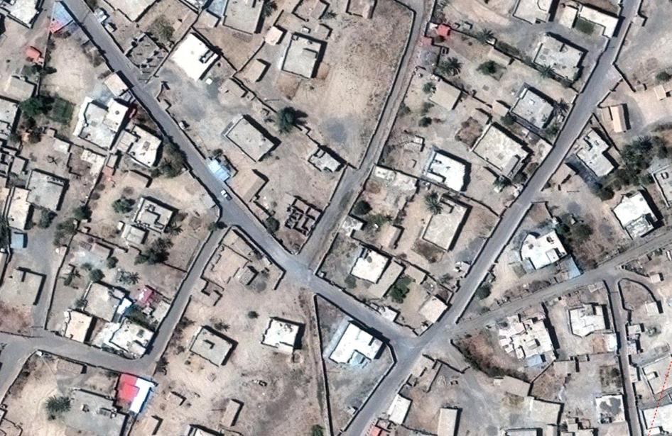 Satellite image recorded on September 23, 2016, before home demolitions in al-Aithah village, outside Tikrit, Iraq.