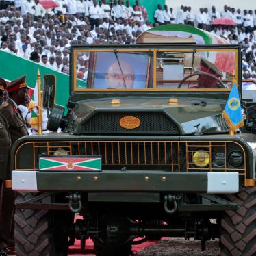 A portrait of Burundi's late president Pierre Nkurunziza sits in the front seat of the military vehicle carrying his coffin at his state funeral in Gitega, Burundi, June 26, 2020.