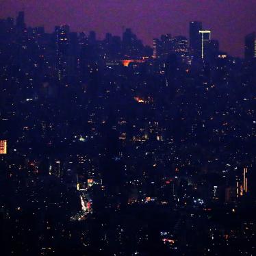 Lebanon's capital, Beirut, in the dark on July 27, 2020, due to widespread electricity blackouts caused by fuel shortages in the midst of a dire economic crisis. 