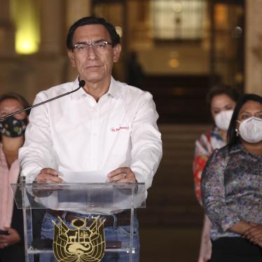 Martín Vizcarra speaks in front of the presidential palace after lawmakers voted to remove him from office in Lima, Peru, Monday, Nov. 9, 2020.
