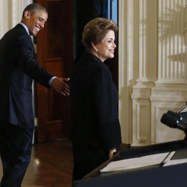 U.S. President Barack Obama and Brazil President Dilma Rousseff depart a joint news conference in the East Room of the White House in Washington, DC on June 30, 2015.