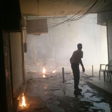 Fires after an incendiary attack in al-Sha’ar neighbourhood on September 30, 2016. 