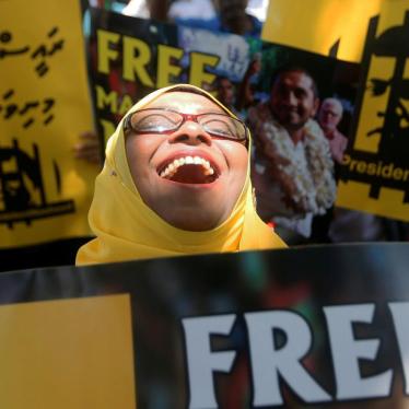 A supporter shouts slogans during a protest calling for the release of opposition political prisoners in front of the Maldives embassy in Colombo, Sri Lanka, March 6, 2018.