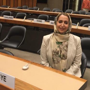 Seham Sergewa, Libyan politician and member of the House of Representatives abducted in Benghazi on July 17, 2019, attends a session at the Human Rights Council, Geneva, Switzerland, 2015. © Private