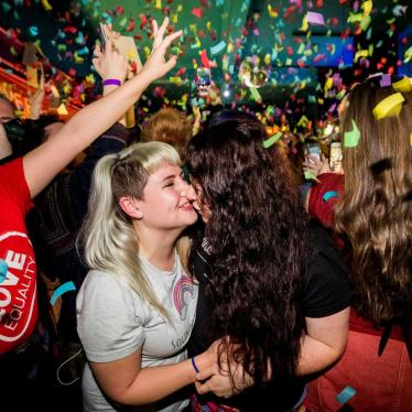 Equal marriage supporters at Maverick Bar, Belfast, celebrate the change to abortion and same sex marriage laws in Northern Ireland 