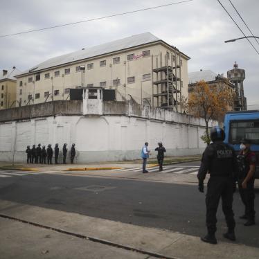 Police take position outside the Villa Devoto prison where inmates riot to protest authorities not doing enough to prevent the spread of coronavirus inside the jail in Buenos Aires, Argentina, on April 24, 2020.