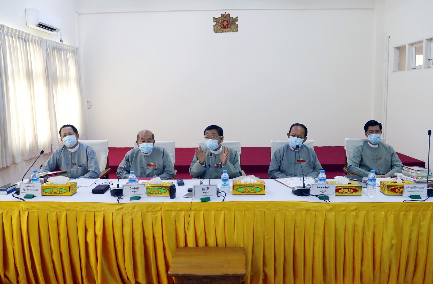 Members of the Union Election Commission  during a press conference in Naypyitaw, Myanmar on Thursday, June 4, 2020. 