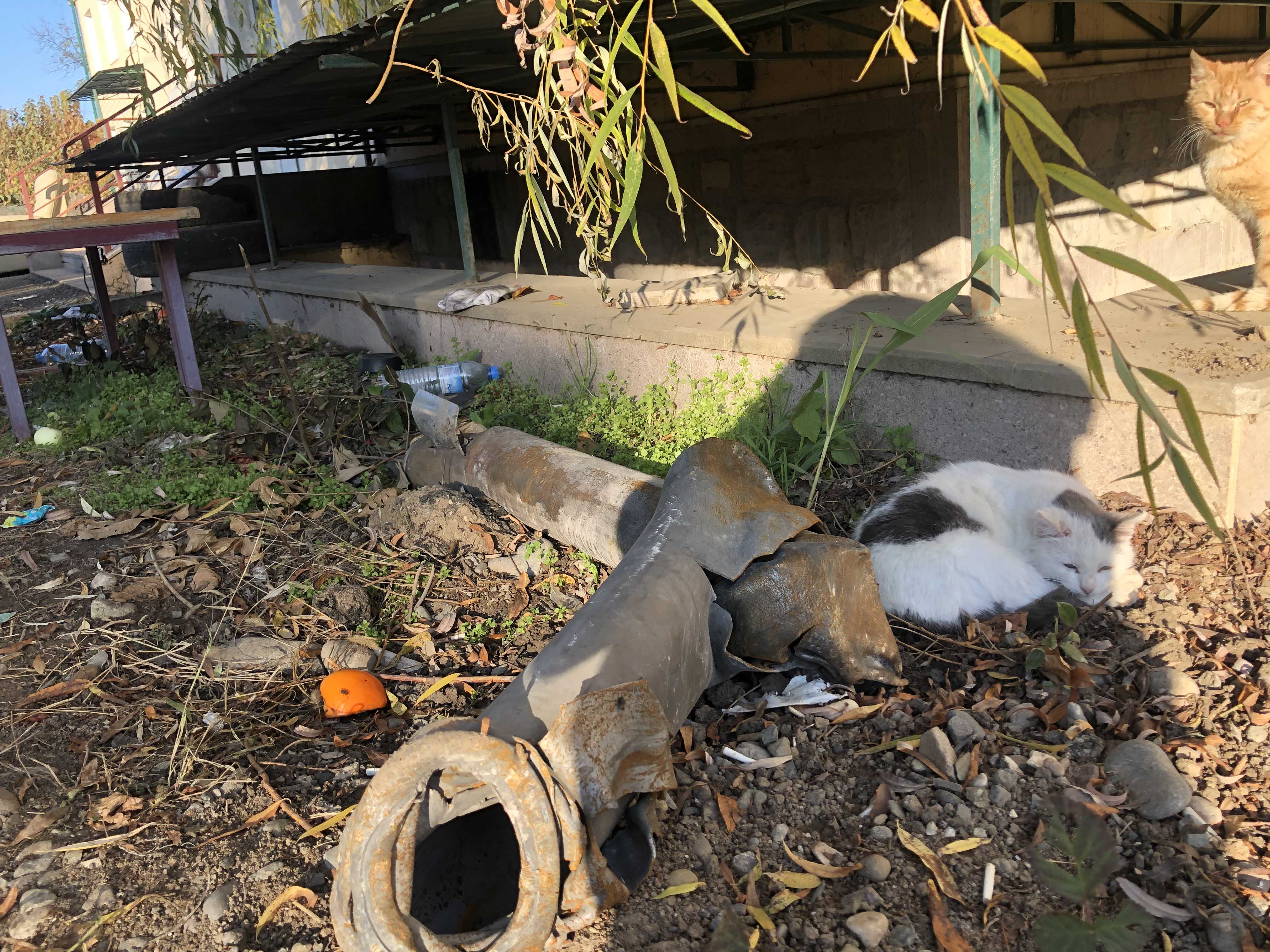 A remnant of an LAR-160 cluster munition rocket found by Human Rights Watch in the yard of the Martakert public hospital.