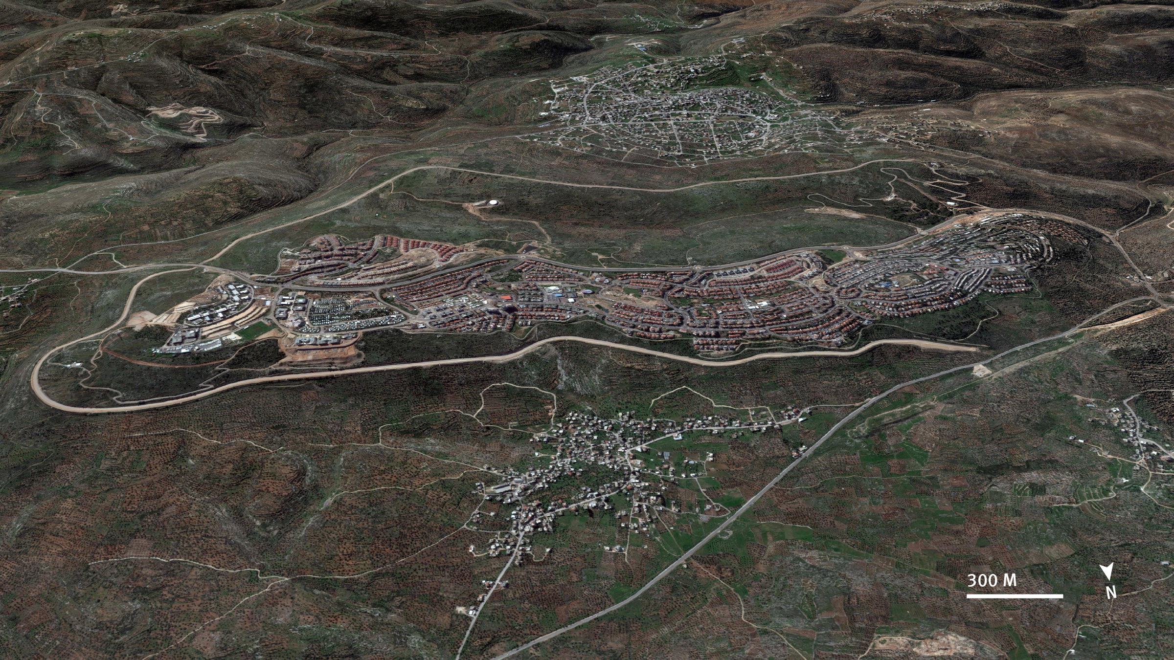 An aerial satellite image comparing Marda and Salfit