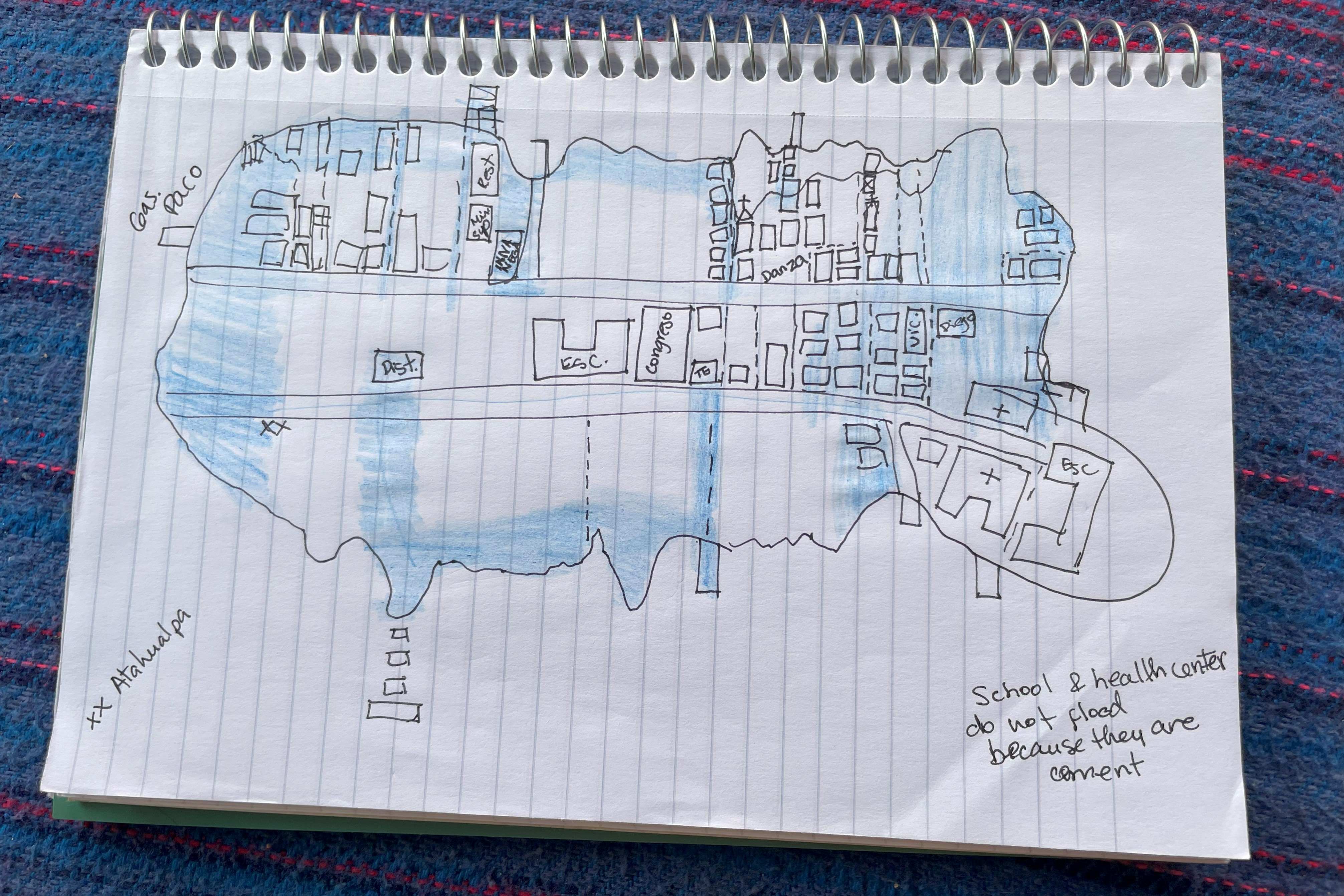 Hand-drawn map of the island