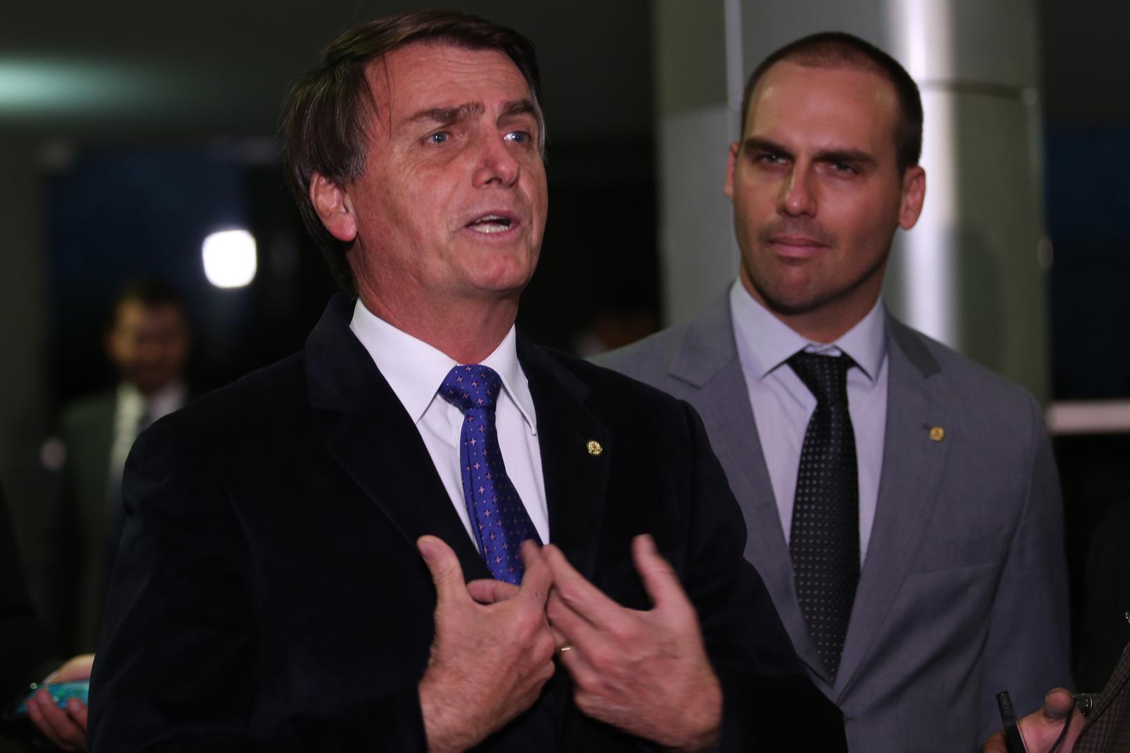 Congressmen Jair Bolsonaro e Eduardo Bolsonaro speak with the press, Brasília, June 21, 2016. 