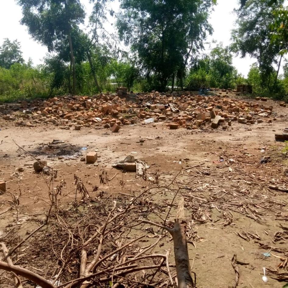 The house where BDK members gathered in Songololo, Democratic Republic of Congo was burned and destroyed during a police raid on April 22, 2020.