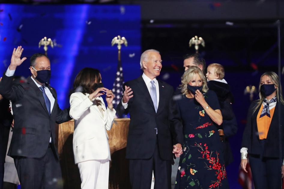Biden with Kamala Harris. Indoors. People Standing.