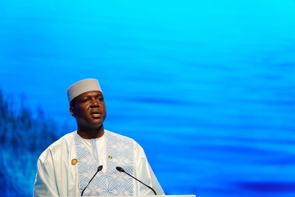 Abdoulaye Maïga, ministre de l'Administration territoriale malien, s'exprime au sommet sur le climat de l'ONU, la COP27, le 8 novembre 2022 à Charm el-Cheikh, en Égypte.