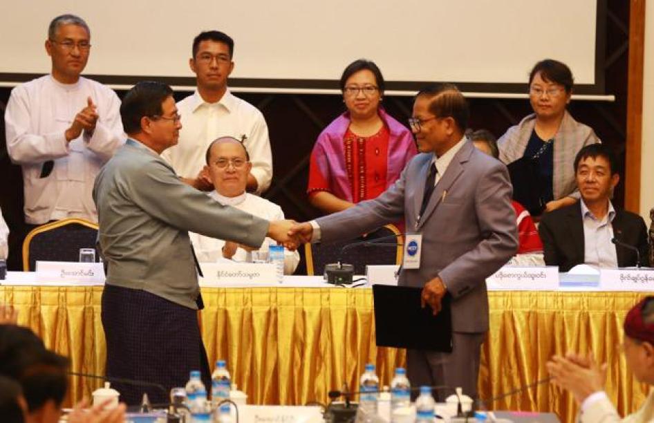 The signing of the draft Nationwide Ceasefire Agreement in Rangoon, March 31, 2015.