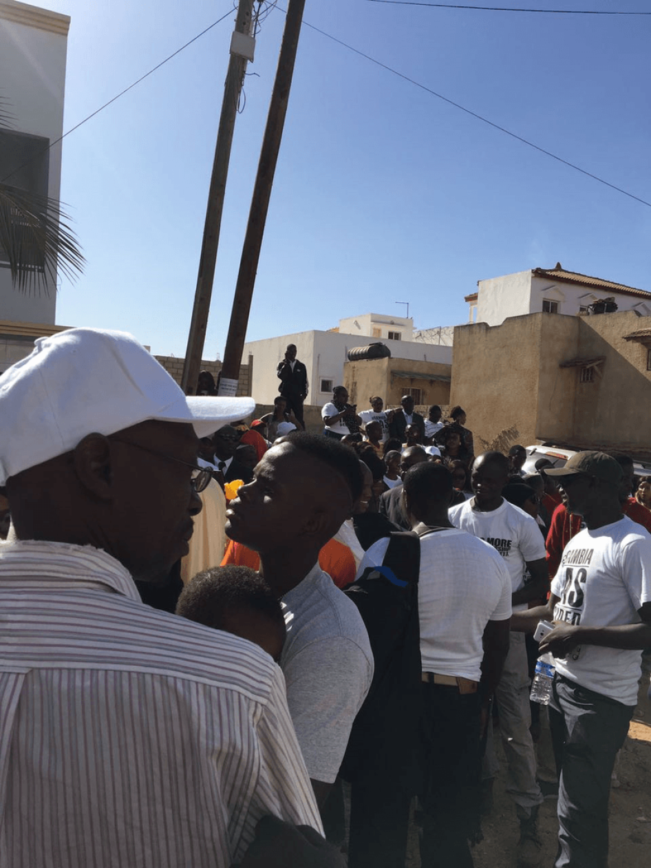 Gambians await the inauguration of President-elect Adama Barrow outside the Gambian Embassy in Dakar, Senegal.