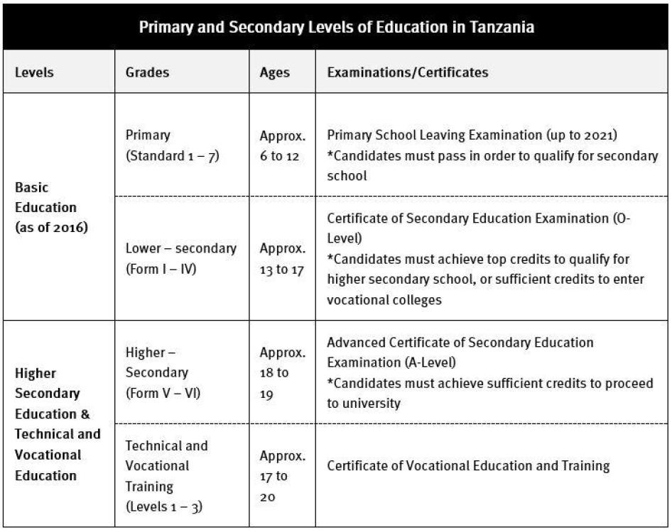 Primary and Secondary Levels of Education in Tanzania Chart 