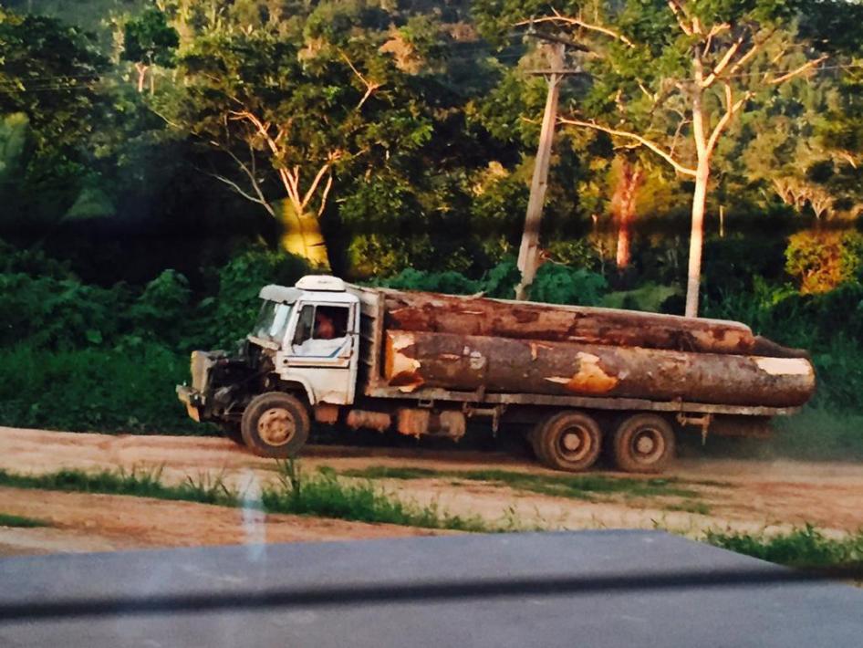 Um caminhão transportando madeira extraída ilegalmente do Areia, assentamento do Incra, em plena luz do dia em dezembro de 2018. Foto cedida pela Comissão Pastoral da Terra - Pará.