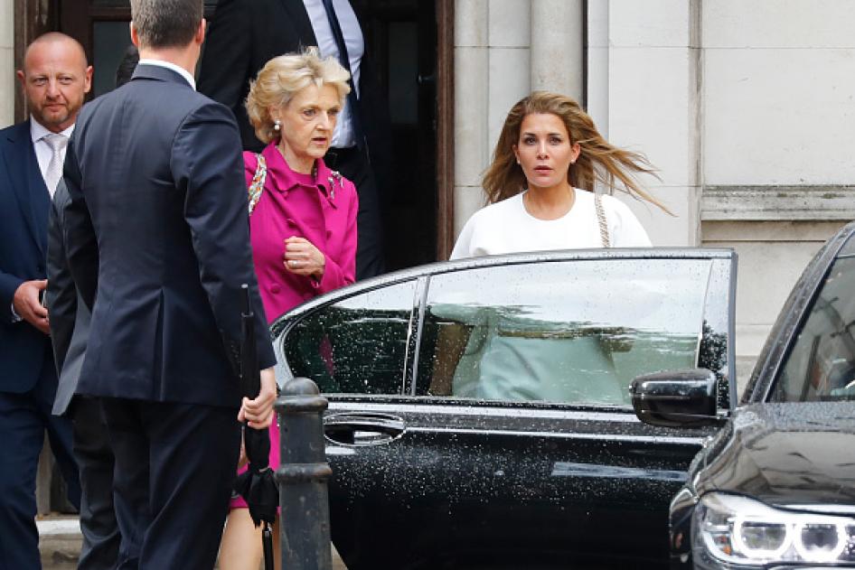 Princess Haya Bint al-Hussein of Jordan, accompanied by her lawyer lawyer Fiona Shackleton, leaves the High Court in London on July 30, 2019.