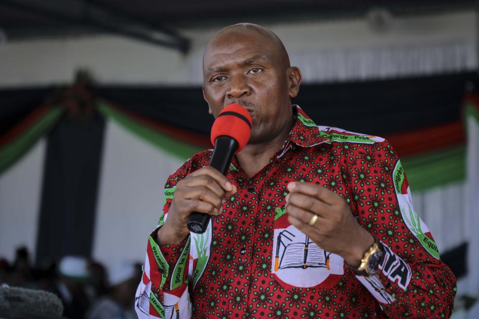 Le candidat de l’opposition Agathon Rwasa lors d’un meeting du Congrès national pour la liberté à Bujumbura, au Burundi, le 16 février 2020.