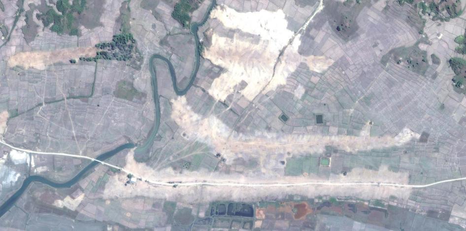 Satellite imagery recorded after the clearing of the destroyed village of Gwa Son. 