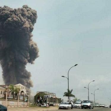 A dark cloud of smoke shown in the aftermath of a series of explosions in Bata, Equatorial Guinea, March 7, 2021.