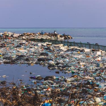 Trash along the coast of Maafushi Island in the Maldives. 