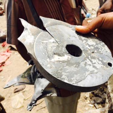 Remnant of a Paveway laser guidance system found at the scene of the air strike on the Mastaba market on March 15, 2016. 