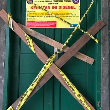 The Ahmadiyah mosque in Depok, West Java ordered sealed by local police to "protect" Ahmadiyah from attacks by militant Islamists, June 2017.