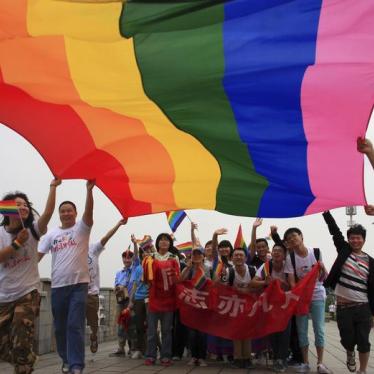 Activists raise a rainbow flag as they march during a demonstration to mark the International Day Against Homophobia and Transphobia in Changsha, Hunan province May 17, 2013.