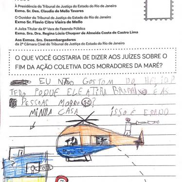 Carta enviada por criança da favela da Maré, no Rio, ao TJ, sobre operações policiais no local