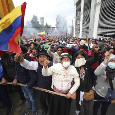 Anti-government demonstrators chant slogans against President Lenin Moreno and his economic policies during a protest in Quito, Ecuador, Tuesday, Oct. 8, 2019.